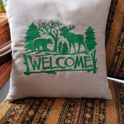 Pillow Cover, Rustic, Welcome Embroidered, Cabin Style, Throw Woodland - thumbnail 2