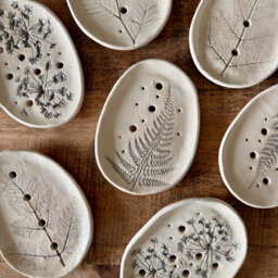 Slab Built Ceramic Soap Dish/Home Decor Botanical Imprint
