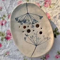 Slab Built Ceramic Soap Dish/Home Decor Botanical Imprint - thumbnail 4