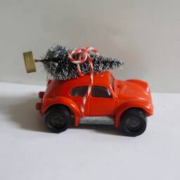 Altered, Vintage, Tonka, Red, Vw, Volkswagen, Beetle, Toy, Collectible, Car, With, Christmas Tree, & Bow, Christmas, Ornament - thumbnail 2