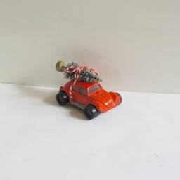 Altered, Vintage, Tonka, Red, Vw, Volkswagen, Beetle, Toy, Collectible, Car, With, Christmas Tree, & Bow, Christmas, Ornament - thumbnail 4
