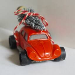 Altered, Vintage, Tonka, Red, Vw, Volkswagen, Beetle, Toy, Collectible, Car, With, Christmas Tree, & Bow, Christmas, Ornament - thumbnail 3