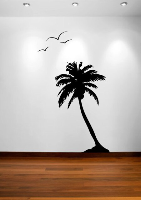 Palm Coconut Tree Wall Decal With Seagull Birds 1107 - 8 Feet Tall - image 1
