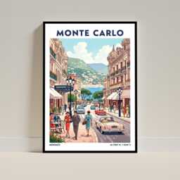 Monte Carlo Monaco Streets Travel Poster - Vintage Illustration Wall Art Print Gift - thumbnail 1