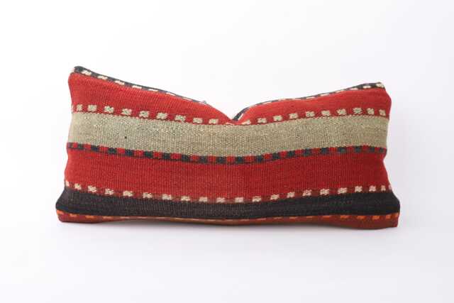 Handmade Turkish Kilim Pillow Bohemian Lumbar Cushion Cover - 12x24 - image 1