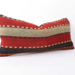 Handmade Turkish Kilim Pillow Bohemian Lumbar Cushion Cover - 12x24 - thumbnail 3
