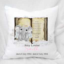 Personalised Angel Elephant Memorial Cushion, Remembrance Gift, Baby Loss - thumbnail 2