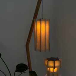 Floor Lamp - Minimalist Oak Handmade Wooden Standing With Natural Knot Veneer Shade For Modern Living Room - thumbnail 4