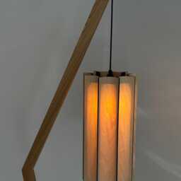 Floor Lamp - Minimalist Oak Handmade Wooden Standing With Natural Knot Veneer Shade For Modern Living Room - thumbnail 2