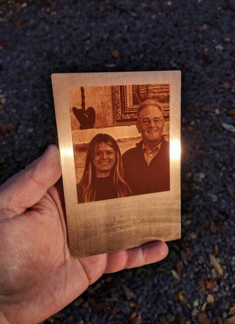 Laser Engraved Photo Conversion Copper Metal Plaque. Announcement Card. Wedding Anniversary Gift. Family Christmas Memory - image 1