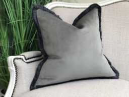 Grey Velvet Fringed Cushion Cover - Customisable Trim Options All Sizes - Slate Grey