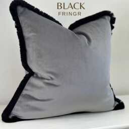 Grey Velvet Fringed Cushion Cover - Customisable Trim Options All Sizes - Slate Grey - thumbnail 4