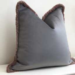 Grey Velvet Fringed Cushion Cover - Customisable Trim Options All Sizes - Slate Grey - thumbnail 3