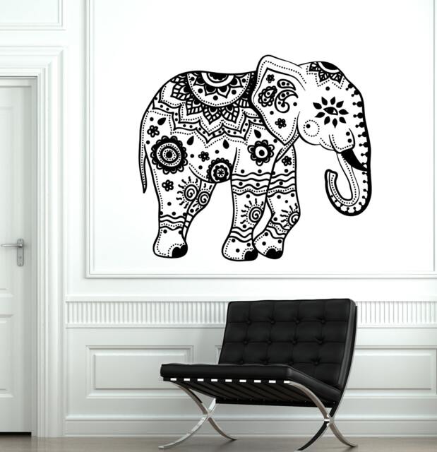 Wall Vinyl Elephant Flower Tribal Ornament Mural Decal Sticker 1765Dz - image 1