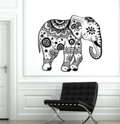 Wall Vinyl Elephant Flower Tribal Ornament Mural Decal Sticker 1765Dz - thumbnail 1