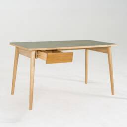 Solid Oak Wood Desk Linoleum Top, Modern Home Office - thumbnail 2