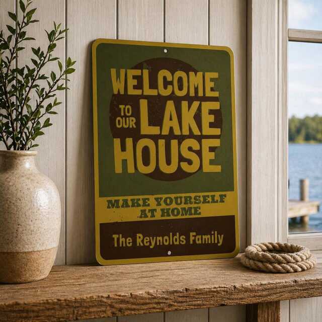 Personalized Lake House Metal Sign, Custom Decor, Welcome Cabin Wall Art, Nautical Decor Gift - image 1