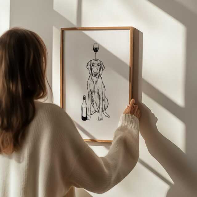Hungarian Vizsla Wall Art - Drawing, Dog Lovers Gift, Drawing, Print, Customisable Colour - image 1