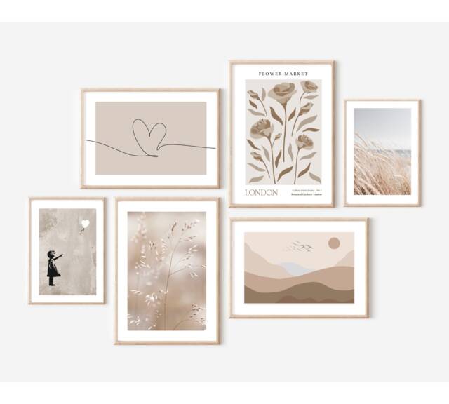 Neutral Beige Gallery Wall Art Set, Set Of 6 Modern Boho Art Prints, Cream Home Decor, Natural Beach Banksy - image 1