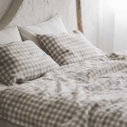 Cozy Checkered Linen Duvet Cover - Vintage Farmhouse Style Bedding For Rustic Charm, King, Queen With Coconut Buttons - thumbnail 3