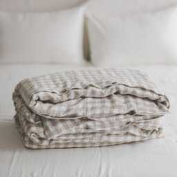 Cozy Checkered Linen Duvet Cover - Vintage Farmhouse Style Bedding For Rustic Charm, King, Queen With Coconut Buttons - thumbnail 2