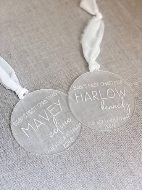 Baby Stat Frosted Acrylic Christmas Ornament, Personalized Baby's First Newborn New - image 1