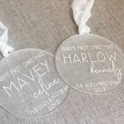 Baby Stat Frosted Acrylic Christmas Ornament, Personalized Baby's First Newborn New - thumbnail 3