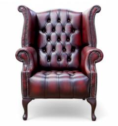 Buttoned Fixed Seat Chair Authentic Chesterfield Real Antique Oxblood Leather