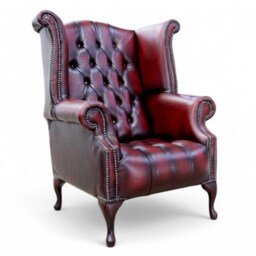 Buttoned Fixed Seat Chair Authentic Chesterfield Real Antique Oxblood Leather - thumbnail 2
