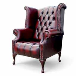 Buttoned Fixed Seat Chair Authentic Chesterfield Real Antique Oxblood Leather - thumbnail 3