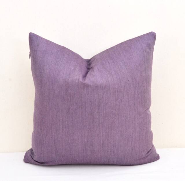 Handmade Organic Cotton Ikat Pillow Cover, 20x20 Purple Cushion - image 1