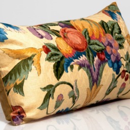 Floral Fruit Lumbar Pillow Cover, Gold Silk Throw - thumbnail 2