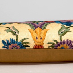 Floral Fruit Lumbar Pillow Cover, Gold Silk Throw - thumbnail 4