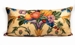 Floral Fruit Lumbar Pillow Cover, Gold Silk Throw - thumbnail 1