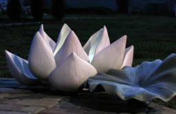 Garden Sculpture Outdoor Lotus Art Decoration Lighting Decor Cement - thumbnail 1