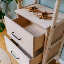 Japandi Bookshelf With Drawers, Low Bookcase Storage 140 cm, Mid Century Modern Ladder Shelf, Wooden, Custom Size - thumbnail 3