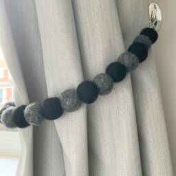 Black & Grey Felt Ball Curtain Tie Backs Wool Back - thumbnail 2