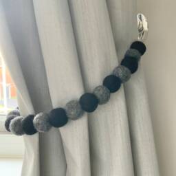 Black & Grey Felt Ball Curtain Tie Backs Wool Back - thumbnail 3