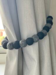 Black & Grey Felt Ball Curtain Tie Backs Wool Back - thumbnail 1