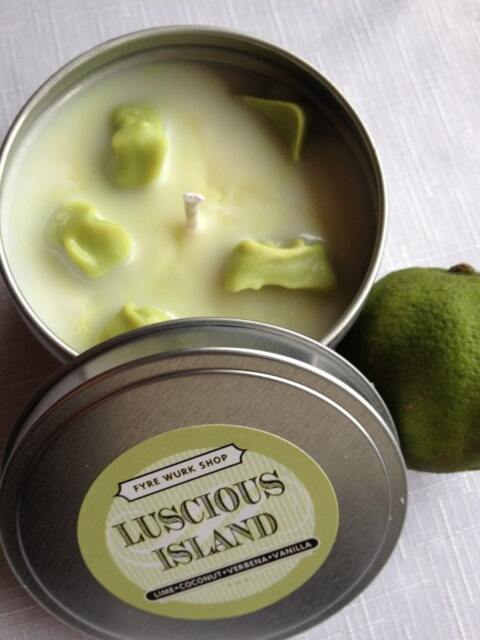 Luscious Island - Strong Scented Lime Coconut Vanilla Verbena Soy Candle 8 Oz Tin