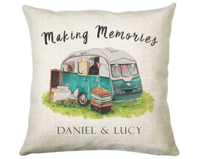 Personalised Caravan Camping Lovers Cushion Gift Shabby Chic Design For Motorhome Owners Enthusiasts Cs196 - image 1