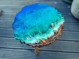 Handmade Resin Sea Theme Plant Stand Bohemian Wood Side Table