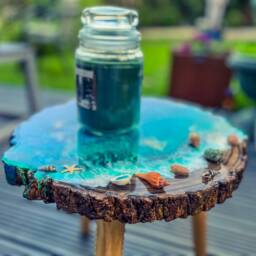 Handmade Resin Sea Theme Plant Stand Bohemian Wood Side Table - thumbnail 3