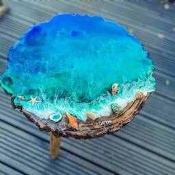 Handmade Resin Sea Theme Plant Stand Bohemian Wood Side Table - thumbnail 2