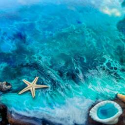 Handmade Resin Sea Theme Plant Stand Bohemian Wood Side Table - thumbnail 4