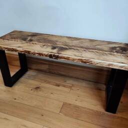 Rustic Coffee Table/ Bench, With Black Steel Box Legs - thumbnail 3