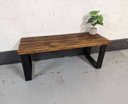 Rustic Coffee Table/ Bench, With Black Steel Box Legs - thumbnail 1
