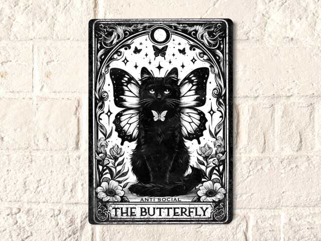Cat Tarot Card Tin Sign Vintage Metal Wall Art - image 1