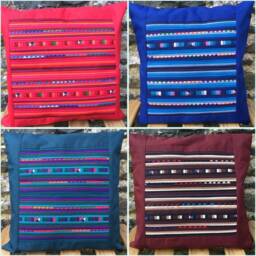 Thai Hmong Tribal Pleated Cushion Covers - Ethnic Hippy Boho Thailand Nomads Wales - thumbnail 2