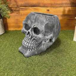 stone Garden Large Gothic Skull Planter Plant Pot Black/White Concrete Ornament - thumbnail 4